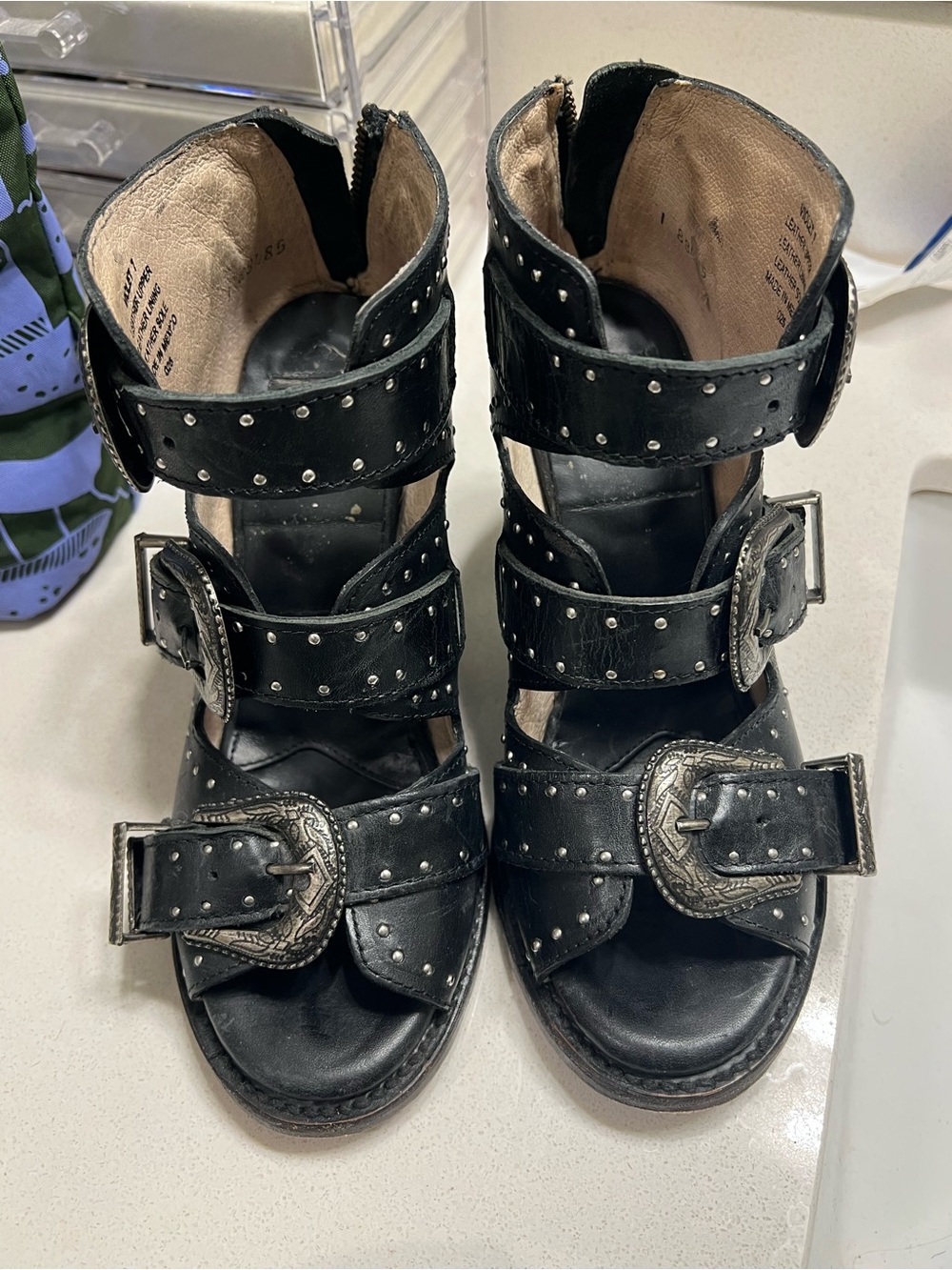 Freebird by Steven Black Studded Buckle Heeled Sandals